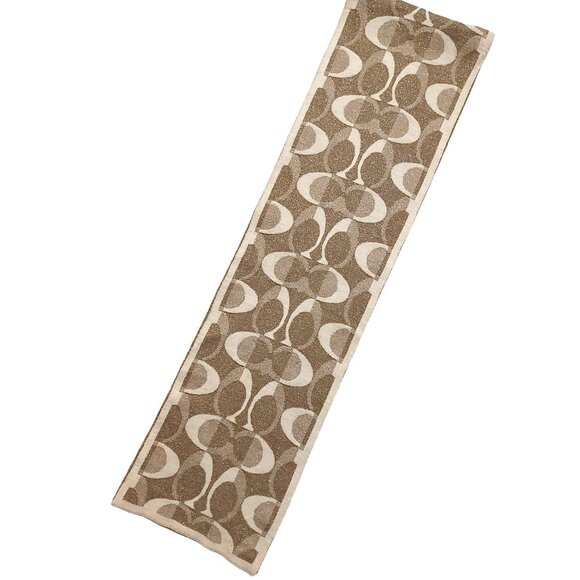 COACH Classic Gold & Cream Reversible Monogram C Logo Scarf Pre-owned - Picture 1 of 16